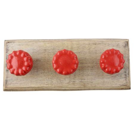 Red Flower Ceramic Wooden Hook